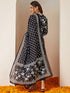 Janasya Women's Black Pure Cotton Floral Printed Anarkali Kurta Set